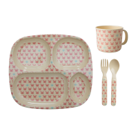 Pink Crab & Starfish Print Baby 4 Piece Melamine Dinner Set Gift Box Rice